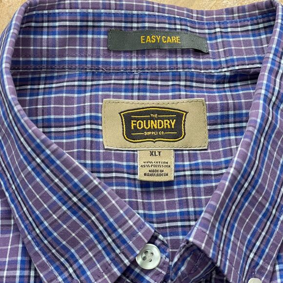 Foundry Supply Co Purple Blue Plaid Short Sleeve Button-Up XLT Shirt - Picture 5 of 6